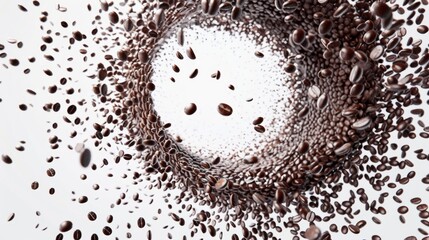 Conceptual image of spinning coffee beans forming a whirlpool
