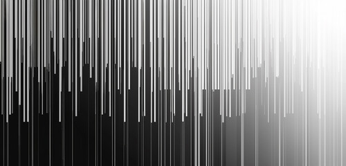 Barcode-like black and white minimalist line pattern creates a striking visual.