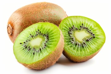 Fototapeta premium Fresh kiwi on a white background with a fresh and striking appearance, generative ai