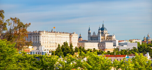 Spain skyline at Santa Maria la Real de La Almudena Cathedral and the Royal Palace - Madrid, Spain