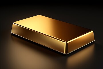 A gold bar on a black reflective surface.