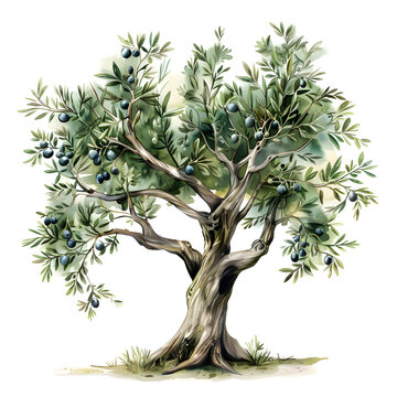 Trees front view, PNG, watercolor style vector tree, olive tree, architectural element, PNG bundle, vector clipart, transparent background