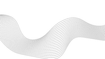 Flowing dot particles wave pattern halftone black gradient smooth curve shape isolated on transparent background. Digital future technology concept, science, banner, template, business, music. Vector