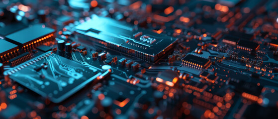 High-tech circuit board exudes an aura of advanced technology and intricate electronic design.