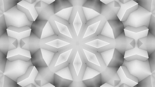3d abstract white ornate decorative background. Hypnotic trendy kaleidoscope.