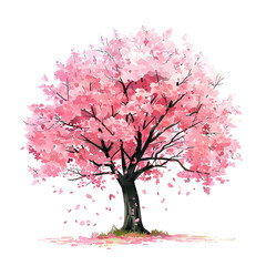 Trees front view, PNG, watercolor style vector tree, sakura tree, architectural element, PNG bundle, vector clipart, transparent background