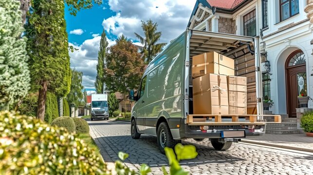 Van with things and boxes. Moving things, moving to another house