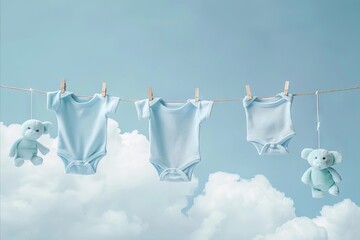 Baby clothes hanging on a clothesline.