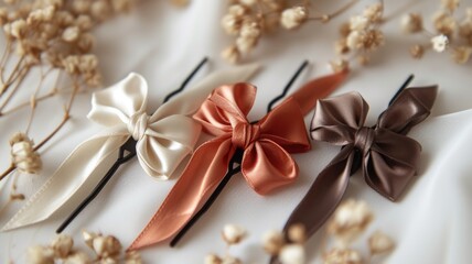Mini satin bows set atop of slider hair pins for a femme touch