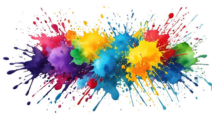 Vibrant abstract splatter paint brush strokes with watercolor stains and grunge textures, isolated on a clear background for versatile design applications.