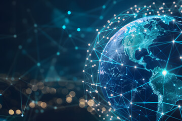 Obraz premium Glowing globe network with digital connections and nodes emphasizing global connectivity