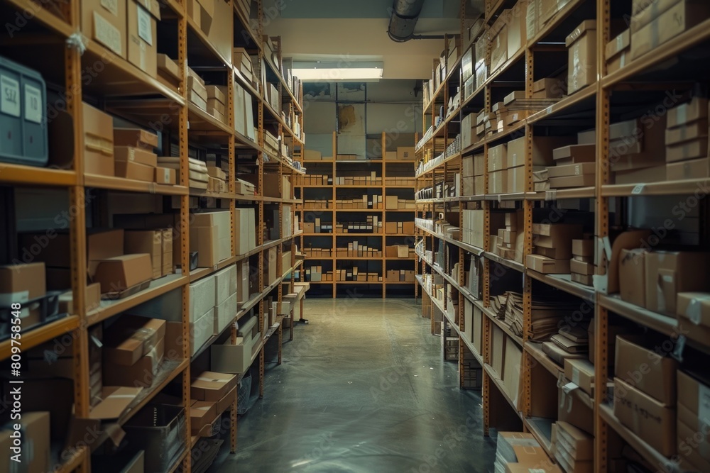 Canvas Prints a large warehouse with many shelves of boxes