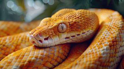 Fototapeta premium A snake is curled up on the ground