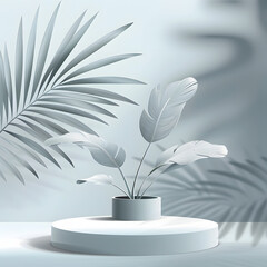 Minimal cosmetic light soft color background and premium podium display for product presentation branding and packaging presentation. studio stage with shadow of leaf background