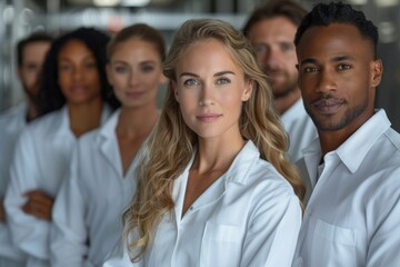 Fototapeta premium A confident female professional stands out in a group portrait of business colleagues