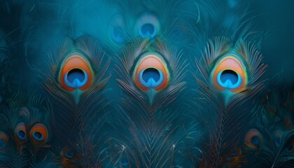 Peacock feathers with moisture droplets background, backing