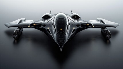 Black Futuristic Spaceship with Sleek Aerodynamic Design.