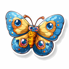 Cute butterfly cartoon on a White Canvas Sticker,vector image