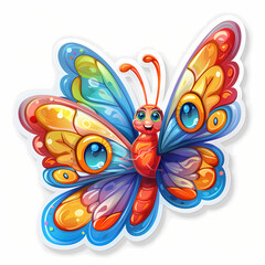 Cute butterfly cartoon on a White Canvas Sticker,vector image