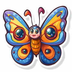 Fototapeta premium Cute butterfly cartoon on a White Canvas Sticker,vector image