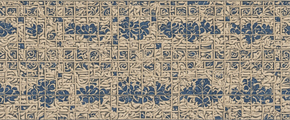 Seamless blue beige vintage retro geometric square mosaic background illustration