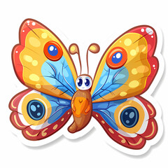 Cute butterfly cartoon on a White Canvas Sticker,vector image