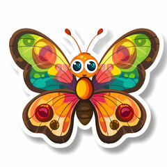 Cute butterfly cartoon on a White Canvas Sticker,vector image