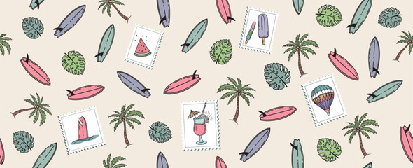 Summer pattern, hand drawn illustration.	
