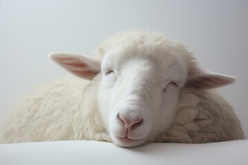Fototapeta premium Soothing Sheep sleep cloud white. Fun comic lamb snooze wool. Generate Ai