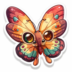 Cute butterfly cartoon on a White Canvas Sticker,vector image