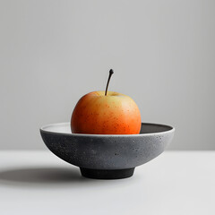 still life with a bowl with an apple, minimalist.