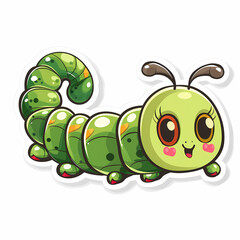 Cute caterpillar cartoon on a White Canvas Sticker,vector image