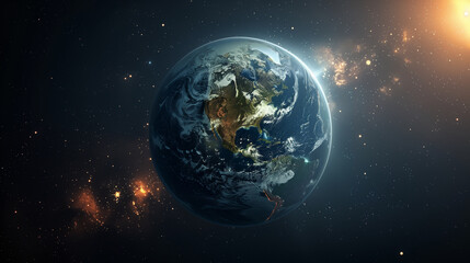 Obraz premium Blue planet visible from outer space, orbital view of planet Earth in cosmos