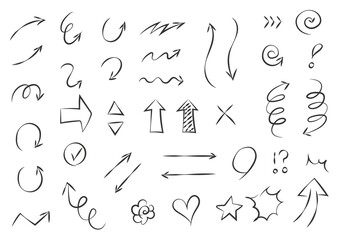 シンプルな手描き矢印のアイコンセット