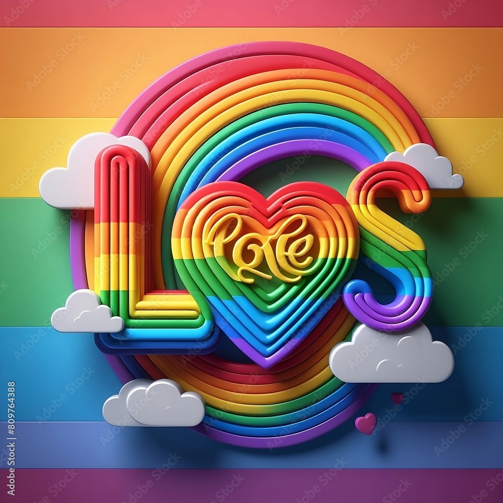 Fototapete rainbow lgbt flag with love text written shapes sign 3d effect pride day pride month for love create