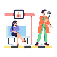Latest flat illustration depicting smoking prohibition 