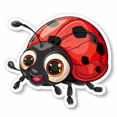 Cute Ladybug cartoon on a White Canvas Sticker,vector image