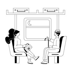 Get this glyph style illustration of train passengers 