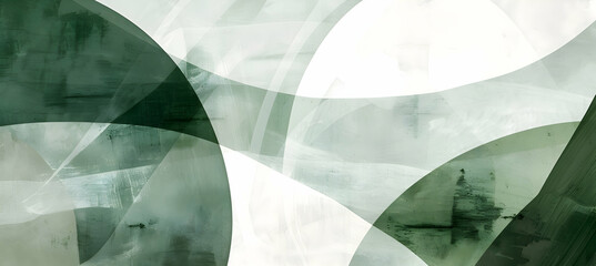 Abstract geometric wallpaper with fluid lines in a tranquil blend of forest green and soft white