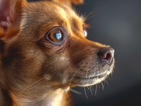 A brown dog with brown eyes and a black nose