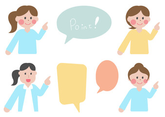指差しで説明する女性達のイラスト　イメージ素材