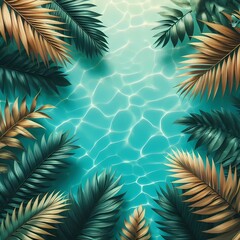 palm tree leaves on sea background, generative ai