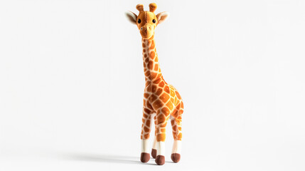Toy giraffe isolated on white background, detailed texture, kids’ playroom object. 
