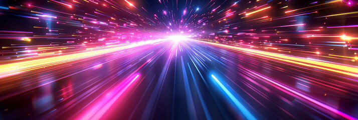 colorful light tunnel background. Neon futuristic flashes on black background. Colorful light exposure in a tunnel. abstract fast moving stripe lines Motion light lines backdrop