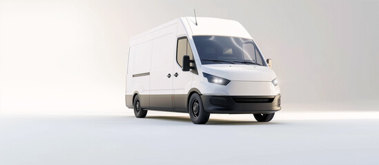 White modern delivery van on a plain background, ideal for transport and logistics themes.