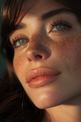 A woman with green eyes and red hair