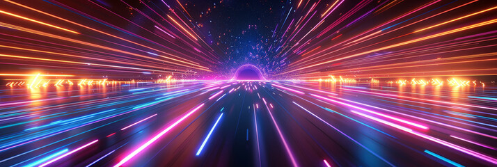 Naklejka premium colorful light tunnel background. Neon futuristic flashes on black background. Colorful light exposure in a tunnel. abstract fast moving stripe lines Motion light lines backdrop