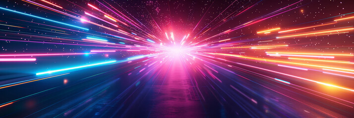 colorful light tunnel background. Neon futuristic flashes on black background. Colorful light exposure in a tunnel. abstract fast moving stripe lines Motion light lines backdrop
