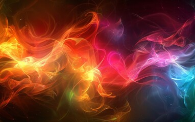 Fototapeta premium A colorful, swirling mass of fire and smoke. The colors are bright and vibrant, creating a sense of energy and excitement. The image is dynamic and visually striking, with the flames and smoke moving