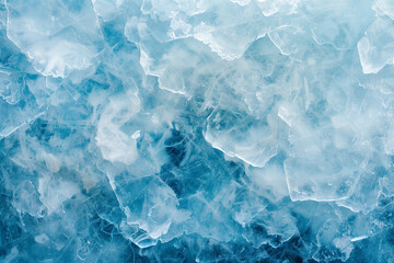 Obraz premium Icy surface background. 3D Illustration of groups of ice cubes scattered on upper left and bottom right of light blue surface covered in ice